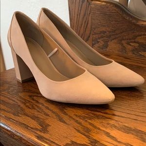 Powder Pink Satin + Faux Leather Pumps